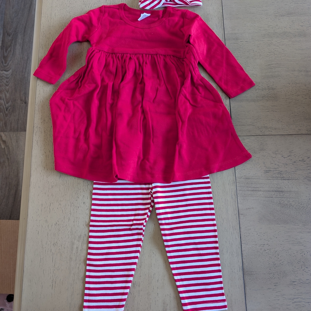 Tesa Babe New Girls Red Dress and Striped Leggings Set 12-18 Mths